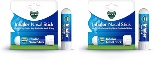 Vicks Inhaler for Cold and Cough, Fast Relief from A Stuffy Nose, Decongestant for Blocked Nose, with Menthol, Camphor & Pine Needle Oil, for Adults & Children Over 6 Years (Pack of 2)