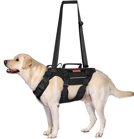 OneTigris Hundegeschirr, Guider Unterstützung Geschirr Hebegeschirr für Mittelgroße & Große Hunde, Sicherheitsgeschirr mit 2 Griffen Verstellbarer Schultergurt Schwarz XL
