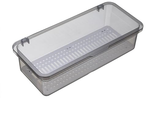 Fockety Bandeja para Cubiertos, Contenedor de Almacenamiento de Utensilios de Secado Rápido, Plástico a Prueba de Polvo a la Moda con Escurridor de Tapa para Cocina (Focketyybrcfgku5x-12)