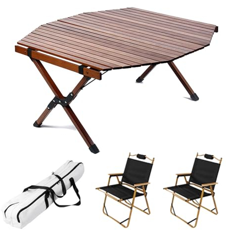 3-teiliges Camping-Klapptisch- und Stühle-Set, tragbarer Buchentisch für Picknick im Innen- und Außenbereich, Faltbare Stühle mit einfacher Tragetasche