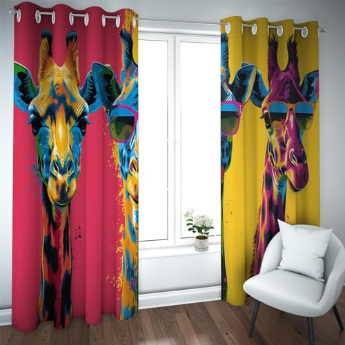 Deertweet Home Bunte Kindervorhänge lustige Giraffendruck Vorhänge für Kinderzimmer Jungen Mädchen Schlafzimmer Wohnzimmer Aquarell Kunst Verdunkelung Fenster Vorhänge 2 Paneele H229xB229