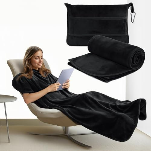 JEMIDI Faltbare Reisedecke - Flugzeug Gadgets - Superweich & multifunktional - Für Flugzeug, Auto und Zugfahrten - Urlaub Gadget - Reisedecke & Kissen 2 in 1 - Einfache Pflege