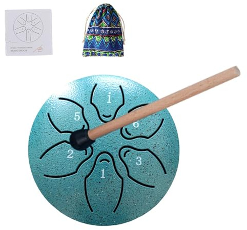 Tongue Drum, 6 Note 7,6 cm A-Key Tank Drum, Ätherische Trommel klein – | Handpan Drum Percussion Instrument mit Schlägel, Musikbuch für Unterhaltung, Konzert