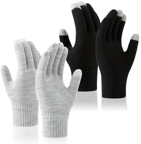 YCZARD 2Pairs Winter Gloves Knitted Magic Touch Screen Gloves Thermal Mittens, Winter Warm Glove for Men Women Anti-slip Grip Glove for Outdoor Driving Cyling Black/Grey