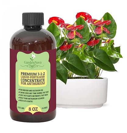 Premium Liquid ANTHURIUM Plant Fertilizer - 3-1-2 Concentrate for Indoor Plants and Flowers by GardenNova | Organic Plant Food for Anthurium Plants - 8oz