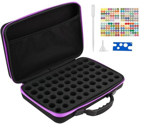 Scatola per Olio Essenziale, 60 Bottiglia Cassetta di Olio Essenziale rigido Valigetta da Viaggio Organizzatore per Bottiglie 5ml 10ml 15ml per Oli Essenziali