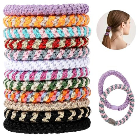 LOMSUXA Lot de 12 chouchous colorés pour cheveux, élastiques de qualité supérieure, pour enfants et femmes, bande élastique tendance, 12 couleurs