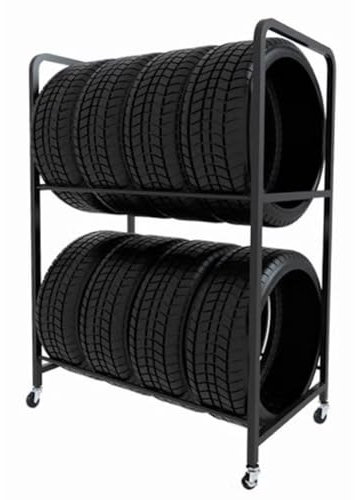 Rollreifen Rack Für Garage, Reifenregal Verstellbarer Schieber-Reifenständer Mobile Reifen Storage Regal Cart Mit 4 Rad Für Garage Und Regale Im Innen- Und Außenbereich(110x45x140cm)