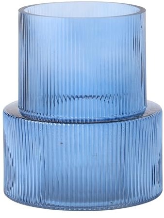 KAYLETIN Vaso di vetro blu, vasi a coste per fiori, vaso per tulipani, vasi moderni per soggiorno, tavolo da pranzo, ingresso, mensola, scaffale, matrimonio, ufficio, 19CM