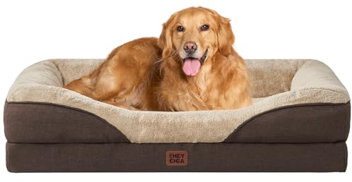 EHEYCIGA Mousse Mémoire Panier Chien Grande Taille Orthopédique, Canapé pour Chien XL Déhoussable Lavable, Coussin Chiens Antidérapant & Imperméable, 106.5x76x18.5 cm Marron
