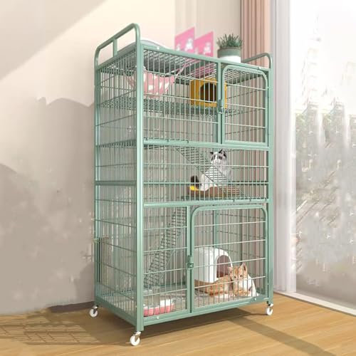Katzengehege Outdoor Winterfest mit Diversem Zubehör, Katzenhaus Indoor Metall mit Rädern 3-stöckiger Großer Katzenkäfig for Kaninchenkatzen-Chinchillas(90 * 55 * 156cm)