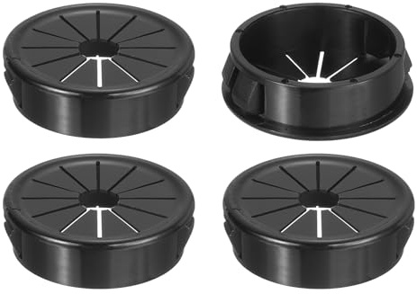 sourcing map 4Pcs Desk Grommet Black, Snap Bushing Grommet With Shutter for Holes with 1.38(35mm) Mounting, Round Nylon Snap in Cable Desk Grommet for Cables and Cords Management