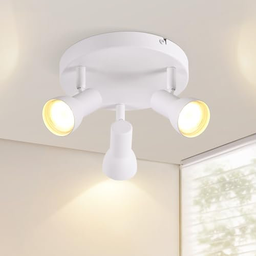 Deboola Deckenstrahler 3 Flammig Deckenlampe Flur - Deckenleuchte Modern Design Rund Strahler Innen Weiß Deckenspots Metall GU10 Schwenkbar für Schlafzimmer Wohnzimmer Küche(Ohne Leuchtmittel)