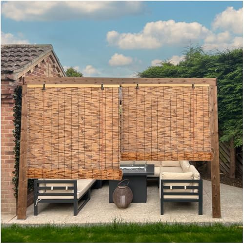 Light Filtering Bamboo Patio Shades Roll Up Outdoor Privacy Roller Blinds, Cordless Retro Bamboo Roman Shades with Lifter, Reed Window Curtains 24 30 38 48 50 66 76 Bamboo Blinds(50W x 48H)
