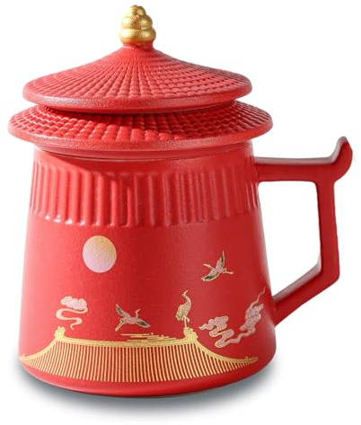 Tasse à thé avec infuseur et couvercle, 429,6 g, tasse à infusion en céramique, grand diffuseur de tasse à thé de voyage avec filtre fin et poignée, tasses à thé infusées en vrac pour les amateurs de