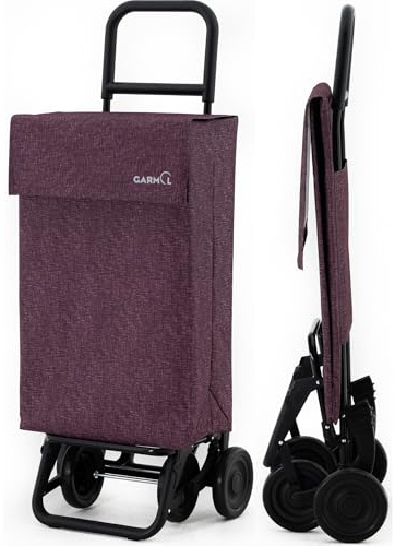 GARMOL Carro de la Compra Plegable 48 litros | Carro de la Compra 4 Ruedas Gran Capacidad | Carrito Compra 4 Ruedas Plegable Color Berenejena