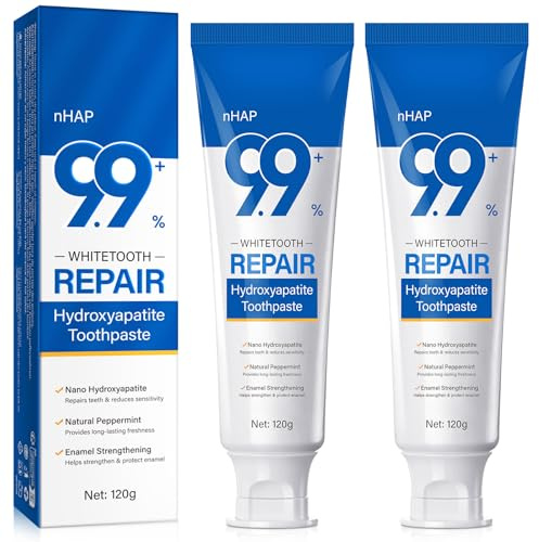 2PCS 9.9% Hydroxyapatite Toothpaste 120G, Nano Hydroxyapatite Toothpaste for Repairs Teeth, Strengthen & Protect Enamel,Natural Mint for Long Lasting Fresh, Daily Use for Oral Health
