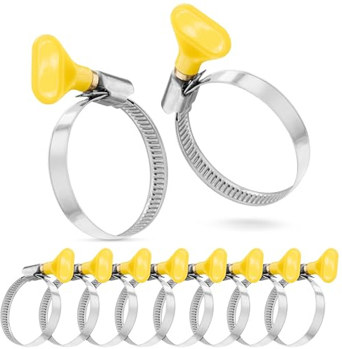 Poppstar 10x Schlauchschellen mit Flügelmutter Edelstahl, Spannbereich 35-50 mm, W2-Qualität, gelb
