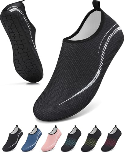 Water Shoes Beach Shoes for Women Men Swim Swimming Aqua Socks Barefoot Sea Pool Quick Dry Lightweight(996 Line Black 6 UK /39 EU)