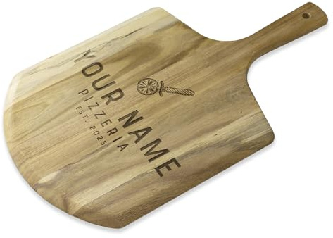 Personalised Pizza Peel Paddle - Custom Engraved Wooden Pizza Paddle Board - Your Pizzeria Design - Serving & Chopping Board Gift for Pizza Lovers, Birthday, Christmas or Housewarming