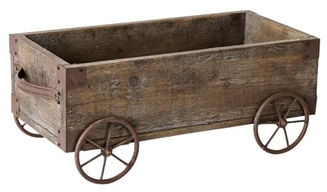Fzaqwen Jardinera Rústica de Madera con Ruedas de Carro Y Ruedas, Jardinera para El Jardín, Soporte para Plantas, Soporte, Carrito de Flores para El