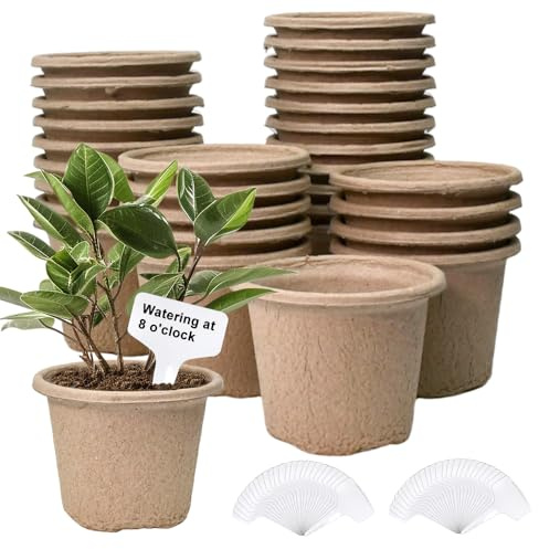 VGECEE 30 Pezzi Vasetti per Piantine, 11cm Vasi per Semi in Fibra Biodegradabile Vasetto da Vivaio Vasi di Torba Vasetti per Piantinesemina con 60 Etichette per Piante per Piante da Semi Fiori Verdure