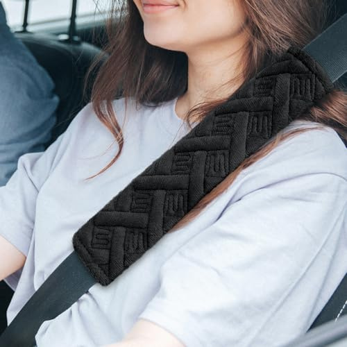 2PCS Seat Belt Pads, Auto Seat Belt Cover, Soft Seatbelt Shoulder Pad, Seatbelt Covers for Adults and Children, Universal Comfort Harness Pads for Car, Truck, SUV, Airplane (Black)