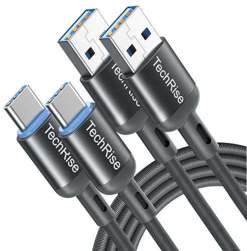 TechRise USB C Cable 2 Pack, USB Type C to USBA Charger Nylon Braided Fast Charge Cord for Samsung Galaxy S23 S22 S21 S20 S10 Google Pixel Xperia Android Mobile Phone（6.6 +3.3ft）, Grey