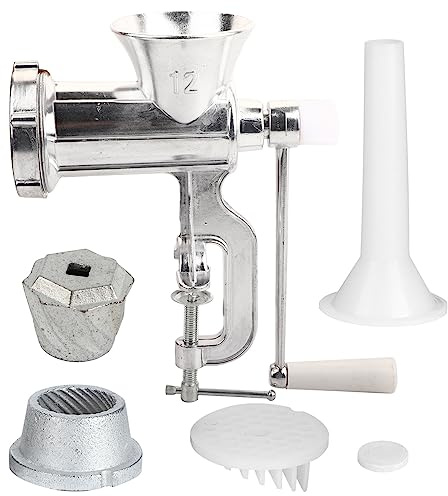 Baxnore Picadora de carne manual, herramienta de cocina multifunción de aleación de aluminio resistente para cocinar en casa, Color plateado, 25cm de altura