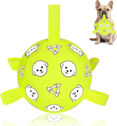 WYNTRIUM Dog Football Toys for Small Dogs with Grab Tags, Dog Birthday Present with Bright Balls for Touring, Puppy Toys, Durable High Bounce Floating Water Ball, Indoor & Outdoor (Yellow, 6inch)