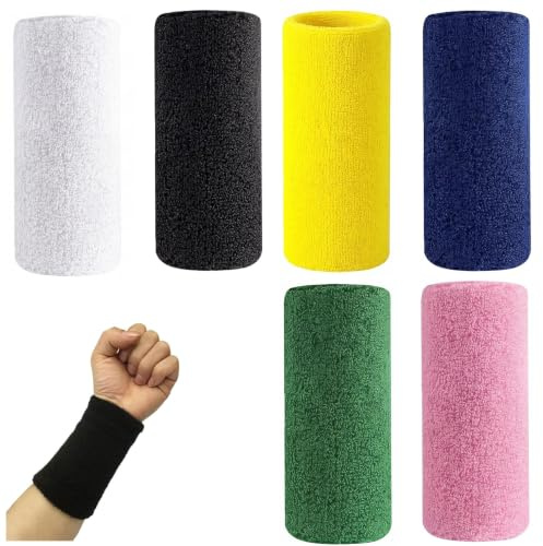 DNOMXB 6 Pièces Bandeau Poignet Sport, Bandeaux élastiques, Poignet Eponge, Bandeau Poignet Absorbant La Transpiration pour Hommes Et Femmes, Bracelets De Tennis, Serre Poignet Multicolore pour Tennis