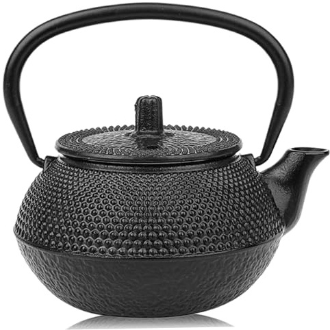 Teiera giapponese, bollitore per tè in ghisa, teiera giapponese in ghisa da 10 Oz nera con infusore rimovibile fornello a induzione a gas piano cottura sicuro