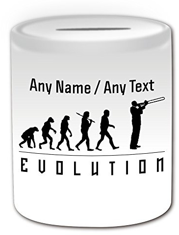 Personalisiertes Geschenk – Posaune Spardose (Evolution Design Thema, weiß) – alle Nachricht Name auf Ihre einzigartige – Player Silhouette Outline Contour Event Hobby Klassische Musik Musiker Tromba