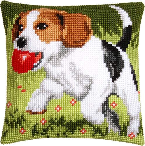 VERVACO Kreuzstich Stickpackungen Kissen Stickerei Set Anfänger Vorgedruckt Beagle DIY Set Kreativ Set Für Erwachsene Dekoratives Kissen ca. 40 x 40 cm Bastelset Handwerker Haus Dekoration