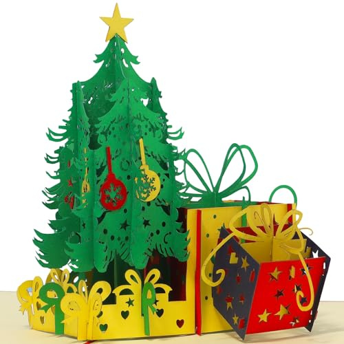 linpopup® Pop-Up Weihnachtskarte Weihnachtsbaum - 3D Weihnachtsgrußkarte mit Tannenbaum - Geschenk für Kinder, Grußkarte Frohe Weihnachten Karte für Oma, Frau, Mama & Partnerin, N453