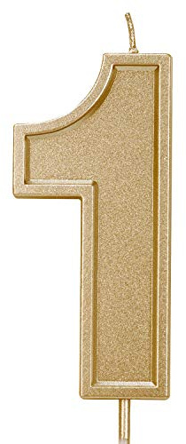 Luter 3.94 Inches Oversized Birthday Candles Gold Glitter Birthday Cake Candles Number Candles Cake Topper Decoration for Wedding Party Kids Adults, Number 1