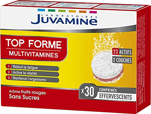 JUVAMINE - Top Forme - Vitalité - Tonus - 12 Multivitamines & 10 Minéraux - Aide à réduire la fatigue - Soutient l'immunité - 30 Comprimés effervescents - Fabrication Française
