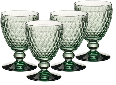 Villeroy & Boch Boston Coloured Wassergläser Green 4er Set, 400 ml, Farbige Trinkgläser mit Facettenmuster, Kristallglas für Softdrinks, Spülmaschinengeeignet, Grün