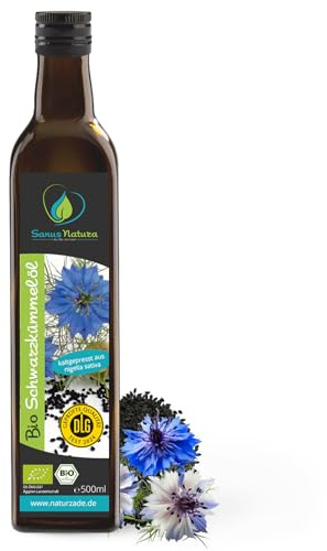 Sanus Natura Bio Schwarzkümmelöl 500 ml ungefiltert, hoher Thymochinongehalt, kaltgepresst & naturrein ohne Zusätze, direkt vom Hersteller