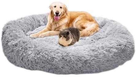 Wiliharui Warm Fluffy Extra Large Dog Beds, Washable Round Calming Fur Donut Cuddler Pet Bed for Large Extra Large Dog (XL-100cm,Light grey)