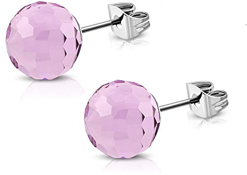 BlackAmazement 2er Set Ohrstecker Ohrringe Kugel Ball Facetiert Kristallperle Diskokugel Silber klar blau rosa türkis klar Regenbogen Damen