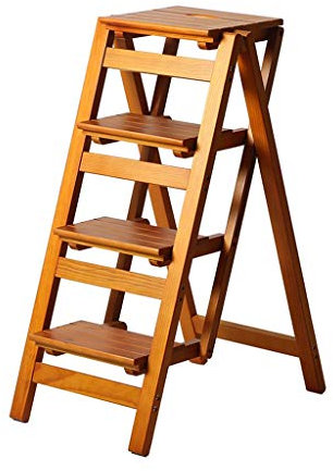 LAXF-Chairs Kitchen Step Stools Folding Ladder 4-Tier Ladder Shelf Bookcase Leaning Home Office Free Standing Wooden Frame Decor Bookshelf Storage Flower Shelf Display Shelf