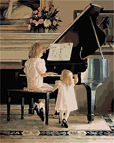 YEESAM ART Malen nach Zahlen für Erwachsene, Anfänger, Kinder, Mädchen, Klavier spielen, 40,6 x 50,8 cm, Leinen-Leinwand, Acryl, stressfreies Zahlenmalen, Geschenke (Mädchen, ohne Rahmen)