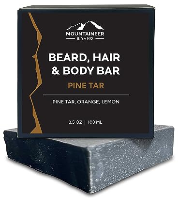 Mountaineer Brand Men’s 4-in-1 Beard Hair and Body Bar Soap | Mens Beard Soap Bar | Shampoo and Moisturizing Body Bar | Wash for Body and Beard | Masculine Scent | Pine Tar | 4 Ounces