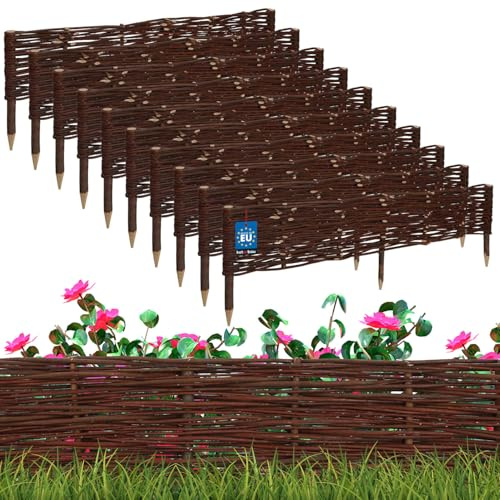 KOTARBAU® Beeteinfassung 100 x 20 cm, Weidezaun, Beetumrandung aus Weide | Beet Zaun, Mini Steckzaun, Abgrenzung für Blumen- & Kräuterbeet, Garten Deko, Beetbegrenzung Weide, Braun, 10er Set