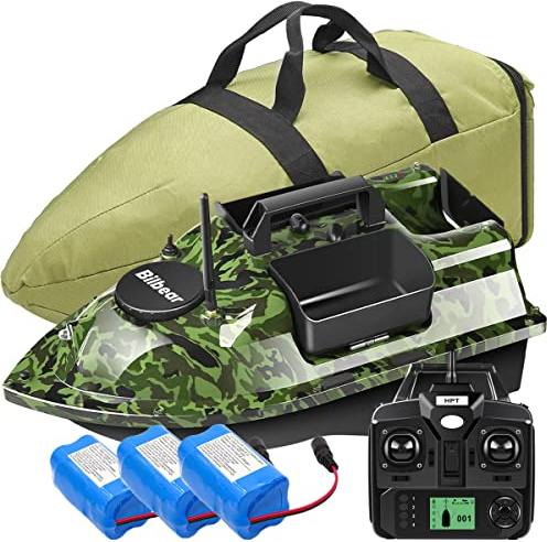 Bilbear Bateau à Appât GPS Avec Échosondeur - Pêche à la Carpe - Capteur Sonar, Batterie de Rechange, Sac à Main (Camo)