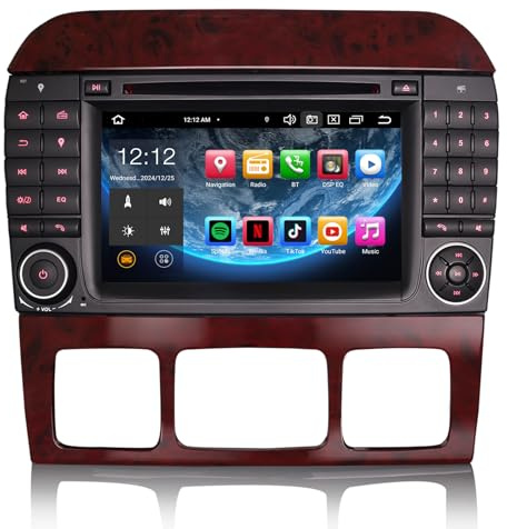 Erisin 8-Kern 4GB+64GB 7 Zoll Android 14 Autoradio mit GPS Navigation für Mercedes Benz S/CL Klasse W220 W215 Unterstützt Bluetooth 5.0 CarPlay Android Auto WiFi 4G DAB+ DSP FM RDS OBD2 Canbus SWC
