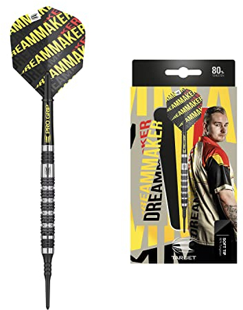 Target Darts Unisex-Adult Dimitri-Van den Bergh Dream Maker 80% Wolfram Softdarts-Set Dartpfeile, Schwarz, Gelb and Roter, 20G