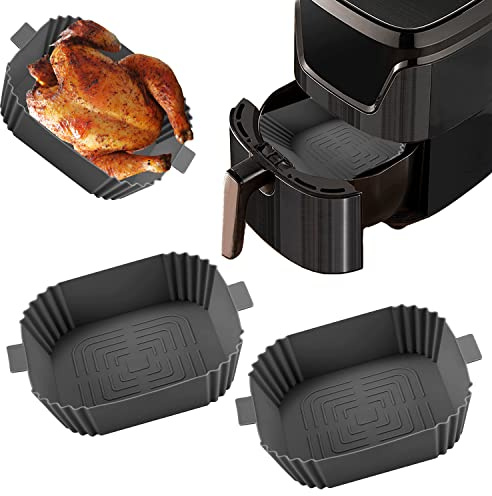 LUXTE Air Fryer Silicone Pot Square Liners for COSORI, Ninja, Air Fryers Reusable Air Fryer Liner, Heat Resistant Air Fryer Silicone Basket, Silicone Baking Mat for Air Fryer (2PCS, Grey)