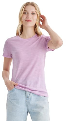 Merino Protect 100% Laine Merinos T-Shirts Femme Col Rond Manches Courtes sous Vetement Résistance Odeur Couche Base pour Voyage Randonnée Tshirt